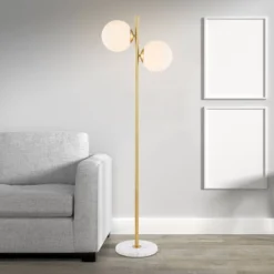 60.5" 2-Light Oscar Modern Parisian Candlestick Iron Floor Lamp (Includes LED Light Bulb) Brass Gold/White - JONATHAN Y -Adesso Shop GUEST 71415851 e379 4784 b98b 392f241f3262