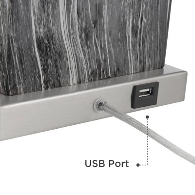 360 Lighting Connie Modern Table Lamps Set Of 2 With White Marble Riser 25" High Black Faux Marble USB Charging Port White Rectangular Shade For Desk 6 360 Lighting Connie Modern Table Lamps Set Of 2 With White Marble Riser 25" High Black Faux Marble USB Charging Port White Rectangular Shade For Desk - Image 4