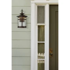 Franklin Iron Works Callaway Modern Industrial Outdoor Wall Light Fixture Bronze LED 11 1/2" Seedy Glass For Post Exterior Barn Deck House Porch Yard -Adesso Shop GUEST 71c094c9 4cbb 488c b79b 74e732c00964