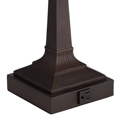 Robert Louis Tiffany Traditional Piano Banker Desk Table Lamp 17" High With AC Power Outlet Bronze Floral Art Glass Bedroom Office 6 Robert Louis Tiffany Traditional Piano Banker Desk Table Lamp 17" High With AC Power Outlet Bronze Floral Art Glass Bedroom Office - Image 4