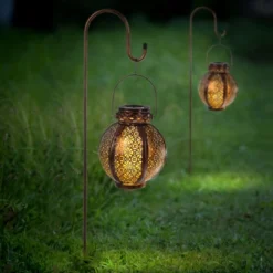 Set Of 2 Solar Outdoor Lights - Hanging Or Tabletop Rechargeable LED Lantern Set With 2 Shepherd Hooks For Outdoor Decor By Pure Garden (Bronze) -Adesso Shop GUEST 73523258 e918 4c50 9e95 2599b5b0bcc4