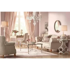 Possini Euro Design Natalia Modern Country Cottage Table Lamp 27" Tall White Ceramic Glaze Textured Floral Drum Shade For Bedroom Living Room Bedside -Adesso Shop GUEST 7437fa27 6972 4702 8fe9 a7a0ecb7764e