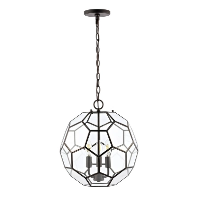 13.5" 3-Light Bee Modern Farmhouse Iron/Glass LED Pendant Oil Rubbed Bronze/Clear - JONATHAN Y 9 13.5" 3-Light Bee Modern Farmhouse Iron/Glass LED Pendant Oil Rubbed Bronze/Clear - JONATHAN Y - Image 7