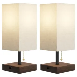 Small Table Lamp Set With Wood Base – Set Of 2 Modern Rectangle Lights With LED Bulb IncludeDecor Living Room, Bedroom, Or Home Office By Lavish Home -Adesso Shop GUEST 75523082 d5ad 47e8 85e0 24d20cbdfd21