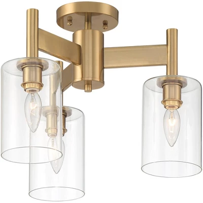 Possini Euro Design Lantico Modern Ceiling Light Semi Flush Mount Fixture 17" Wide Gold 3-Light Clear Glass For Bedroom Kitchen Living Room Hallway 9 Possini Euro Design Lantico Modern Ceiling Light Semi Flush Mount Fixture 17" Wide Gold 3-Light Clear Glass For Bedroom Kitchen Living Room Hallway - Image 7