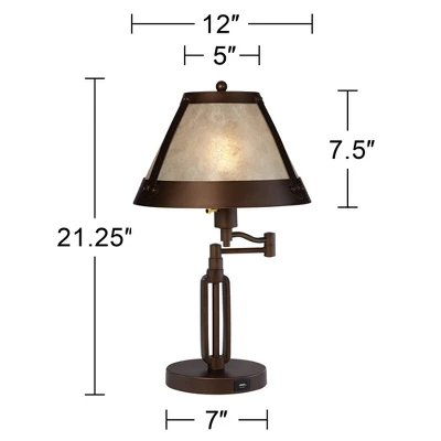 Franklin Iron Works Samuel Industrial Desk Lamp 21 1/4" High Bronze Swing Arm With USB Charging Port Natural Mica Shade For Bedroom Living Room House 10 Franklin Iron Works Samuel Industrial Desk Lamp 21 1/4" High Bronze Swing Arm With USB Charging Port Natural Mica Shade For Bedroom Living Room House - Image 8