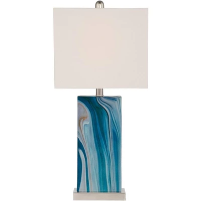 360 Lighting Connie Modern Table Lamps 25" High Set Of 2 Blue Faux Marble With USB Charging Ports LED White Shade For Bedroom Living Room House Desk 9 360 Lighting Connie Modern Table Lamps 25" High Set Of 2 Blue Faux Marble With USB Charging Ports LED White Shade For Bedroom Living Room House Desk - Image 7