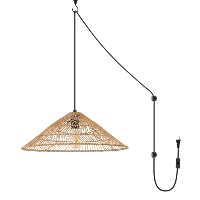 20.25" 1-Light Nova Farmhouse Coastal Rattan LED Pendant Brown - JONATHAN Y 12 20.25" 1-Light Nova Farmhouse Coastal Rattan LED Pendant Brown - JONATHAN Y - Image 10