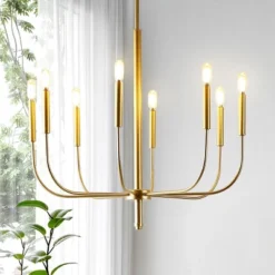 27.25" 8-Light Amoros Modern Mid-Century Iron LED Chandelier Gold Painting - JONATHAN Y -Adesso Shop GUEST 77988f85 aab7 4a63 8025 e45948bc798f