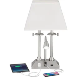 Possini Euro Design Dexter Modern Table Lamp 26" High Brushed Nickel With USB And AC Power Outlet In Base LED Reading Light White Shade For Home Desk -Adesso Shop GUEST 77ddc7df 7930 4d37 a6a4 bdb5d1e34804
