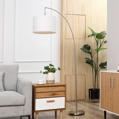 HOMCOM Arc Floor Reading Lamp, Tall Pole Standing Lamp With Hanging Fabric Lampshade For Living Room Or Bedroom, Silver/White 3 HOMCOM Arc Floor Reading Lamp, Tall Pole Standing Lamp With Hanging Fabric Lampshade For Living Room Or Bedroom, Silver/White