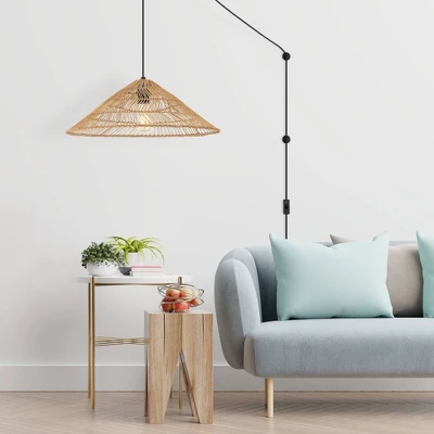 20.25" 1-Light Nova Farmhouse Coastal Rattan LED Pendant Brown - JONATHAN Y 8 20.25" 1-Light Nova Farmhouse Coastal Rattan LED Pendant Brown - JONATHAN Y - Image 6
