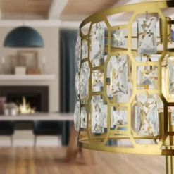 63" Cleo Glam Gold Metal And Faceted Crystal Drum Shade Floor Lamp - River Of Goods -Adesso Shop GUEST 7a8ae7f7 2667 4652 ac79 4b77b368e6f0