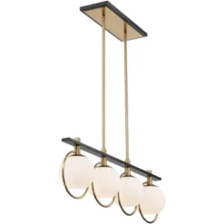 Possini Euro Design Carlyn Brass Black Linear Island Pendant Chandelier 33" Wide Modern White Glass Shade 4-Light LED Fixture For Dining Room Kitchen -Adesso Shop GUEST 7b723cfb 4a18 401d 8111 b6d8a9faf61f