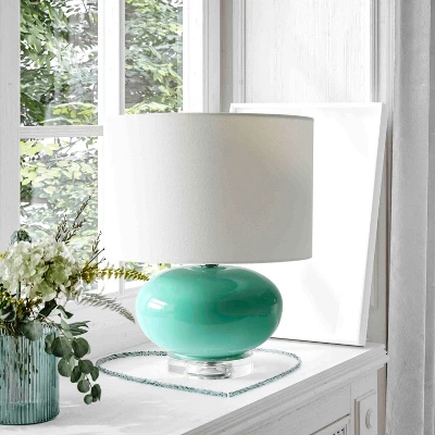 15.25" Modern Ovaloid Glass Bedside Table Lamp With Fabric Shade - Lalia Home 4 15.25" Modern Ovaloid Glass Bedside Table Lamp With Fabric Shade - Lalia Home - Image 2