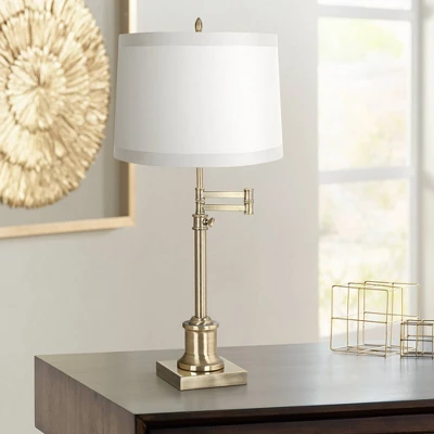 360 Lighting Traditional Swing Arm Desk Table Lamp Adjustable Height 36" Tall Antique Brass Off White Fabric Drum Shade Living Room Bedroom 3 360 Lighting Traditional Swing Arm Desk Table Lamp Adjustable Height 36" Tall Antique Brass Off White Fabric Drum Shade Living Room Bedroom