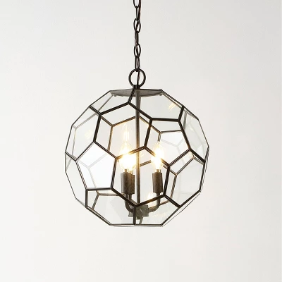 13.5" 3-Light Bee Modern Farmhouse Iron/Glass LED Pendant Oil Rubbed Bronze/Clear - JONATHAN Y 5 13.5" 3-Light Bee Modern Farmhouse Iron/Glass LED Pendant Oil Rubbed Bronze/Clear - JONATHAN Y - Image 3