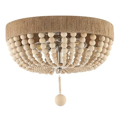 14" LED 2-Light Justina Wood Bead Iron Pendant Taupe/Chrome - JONATHAN Y 4 14" LED 2-Light Justina Wood Bead Iron Pendant Taupe/Chrome - JONATHAN Y - Image 2
