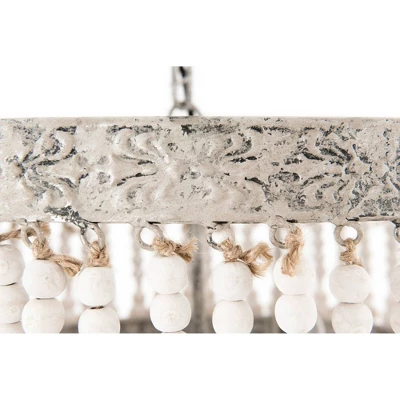 3-Tier Round Metal Chandelier With 3 Lights And Hanging Wood Beads Cream - Storied Home 14 3-Tier Round Metal Chandelier With 3 Lights And Hanging Wood Beads Cream - Storied Home - Image 12