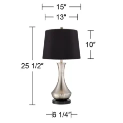 360 Lighting Simon Modern Table Lamps 25 1/2" High Set Of 2 Brushed Nickel With USB Charging Port Black Faux Silk Drum Shade For Bedroom Office Desk -Adesso Shop GUEST 80e8e710 d188 40dc b9f1 d7abb8f47d93
