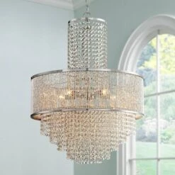 Vienna Full Spectrum Pioggia Chrome Pendant Chandelier 23 1/2" Wide Modern Crystal 5-Light Fixture For Dining Room House Foyer Kitchen Island Entryway
