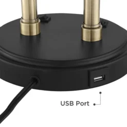 Possini Euro Design Sentry Modern Mid Century Desk Lamp 23" High Black Brass With USB Charging Port LED Adjustable Cone Shade For Bedroom Living Room -Adesso Shop GUEST 84aa50d5 b673 4b3a b5f2 3168750c699e
