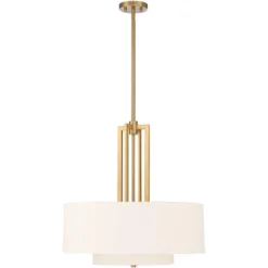 Possini Euro Design Sundry Warm Brass Pendant Chandelier 24" Wide Modern Double Drum Shades 4-Light Fixture For Dining Room House Foyer Kitchen Island -Adesso Shop GUEST 85306f37 58dd 4887 858b 85bfc76e49de