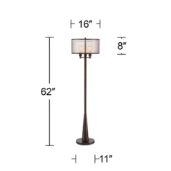 Franklin Iron Works Durango Rustic Farmhouse Floor Lamp 62" Tall Oiled Bronze Metal 3 Light LED Brown Sheer Drum Shade For Living Room Bedroom Office -Adesso Shop GUEST 86161ebf ca90 4502 aa35 aac87ef1550e