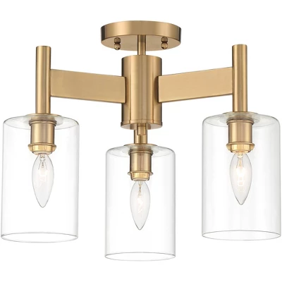 Possini Euro Design Lantico Modern Ceiling Light Semi Flush Mount Fixture 17" Wide Gold 3-Light Clear Glass For Bedroom Kitchen Living Room Hallway 6 Possini Euro Design Lantico Modern Ceiling Light Semi Flush Mount Fixture 17" Wide Gold 3-Light Clear Glass For Bedroom Kitchen Living Room Hallway - Image 4