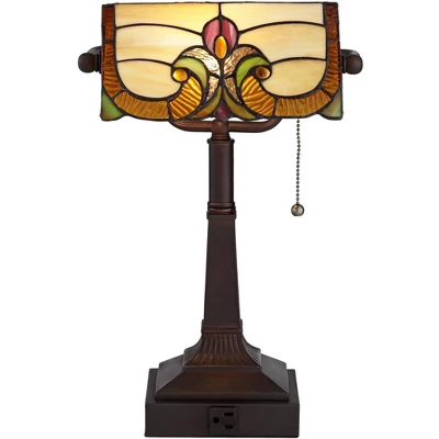 Robert Louis Tiffany Traditional Piano Banker Desk Table Lamp 17" High With AC Power Outlet Bronze Floral Art Glass Bedroom Office 9 Robert Louis Tiffany Traditional Piano Banker Desk Table Lamp 17" High With AC Power Outlet Bronze Floral Art Glass Bedroom Office - Image 7