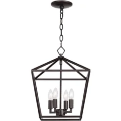 Franklin Iron Works Queluz Bronze Pendant Chandelier 13" Wide Industrial Rustic Geometric Cage 4-Light Fixture For Dining Room House Kitchen Island -Adesso Shop GUEST 87eded21 3400 4dcf a577 fb5d85140722