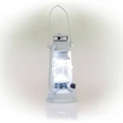 Indoor/Outdoor Hurricane Lantern With LED Lights And Timer Cool White - Alpine Corporation
