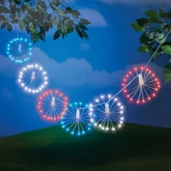 Collections Etc LED Lighted Patriotic Starburst String Lights