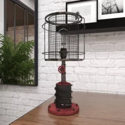 10" X 21" Industrial Accent Lamp With Iron Wire Cage Shade Red/Black - Olivia & May -Adesso Shop GUEST 8b0df590 7e45 42f4 a1ed 1652837ffde6