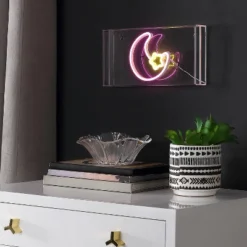 11.8" Moon Contemporary Glam Acrylic Box Pendant (Includes LED Light Bulb) Neon Pink/Yellow - JONATHAN Y -Adesso Shop GUEST 8b4e4da4 f081 4acb 80b3 1bb34bf63ff3