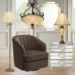 Regency Hill Montebello Vintage Retro Floor Lamp Standing 59" Tall Antique Brass Metal Soft Tan Bell Shade For Living Room Bedroom Office House Home -Adesso Shop GUEST 8bacf49f 5f59 495e b9f5 2eb7531dbb0b