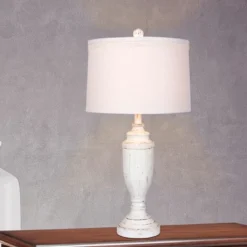 Distressed Formal Resin Table Lamp Cottage Antique White - Fangio Lighting