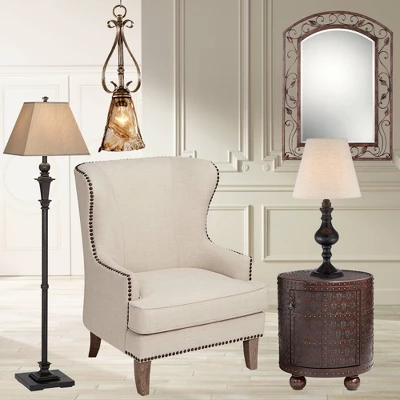 Regency Hill Traditional Floor Lamp 59" Tall Italian Bronze Taupe Faux Silk Square Hardback Shade For Living Room Reading Bedroom Office 9 Regency Hill Traditional Floor Lamp 59" Tall Italian Bronze Taupe Faux Silk Square Hardback Shade For Living Room Reading Bedroom Office - Image 7