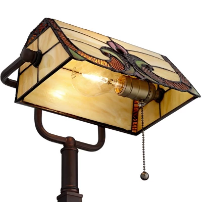 Robert Louis Tiffany Traditional Piano Banker Desk Table Lamp 17" High With AC Power Outlet Bronze Floral Art Glass Bedroom Office 5 Robert Louis Tiffany Traditional Piano Banker Desk Table Lamp 17" High With AC Power Outlet Bronze Floral Art Glass Bedroom Office - Image 3