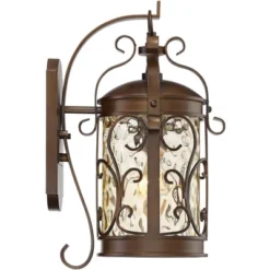 John Timberland Conway Vintage Rustic Outdoor Wall Light Fixture Oil Rubbed Bronze Scroll 17 1/2" Amber Hammered Glass For Post Exterior Barn Deck -Adesso Shop GUEST 8f8ae29d cb35 4354 9701 6c6a3e333ffd