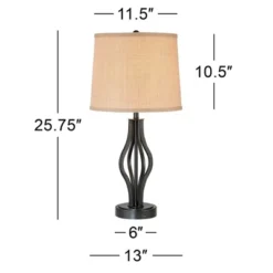 360 Lighting Heather Modern Industrial Table Lamps 25 3/4" High Set Of 2 Dark Iron With USB Charging Port Burlap Drum Shade For Bedroom House Desk -Adesso Shop GUEST 90295958 e3a6 46dd b76a 8c2ca4090a27
