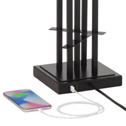 Possini Euro Design Deborah Modern Mid Century Table Lamp 30" Tall Black With USB Charging Port Gold Metal Double Drum Shades For Living Room Desk -Adesso Shop GUEST 910d7d9c 2f76 4380 a802 662bc76f6275