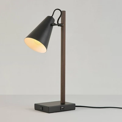 18" Nash Table Lamp With Faux Wood Arm Matte Black - Globe Electric 5 18" Nash Table Lamp With Faux Wood Arm Matte Black - Globe Electric - Image 3