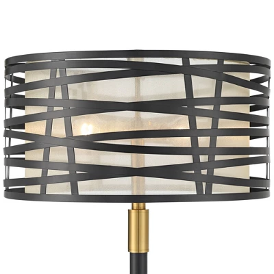 Possini Euro Design Halifax Modern Industrial Floor Lamp 64 1/2" Tall Matte Black Warm Gold Metal Double Drum Shade For Living Room Bedroom Office 4 Possini Euro Design Halifax Modern Industrial Floor Lamp 64 1/2" Tall Matte Black Warm Gold Metal Double Drum Shade For Living Room Bedroom Office - Image 2
