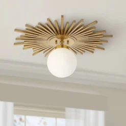 Possini Euro Design Hazel Modern Ceiling Light Semi Flush Mount Fixture 24" Wide Warm Brass White Globe Shade For Bedroom Kitchen Living Room Hallway -Adesso Shop GUEST 937faa9c a474 460e 97d2 cb24e8bfb570
