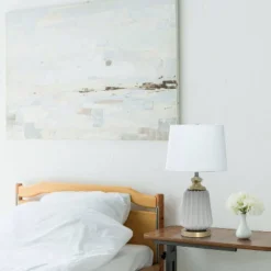 25" Classic Fluted Ceramic/Metal Table Lamp With Fabric Shade Gray/White - Lalia Home -Adesso Shop GUEST 94eaca27 0101 49c5 a166 1ce3b0b6337f