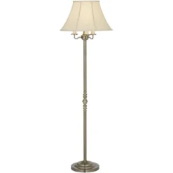 Regency Hill Montebello Vintage Retro Floor Lamp Standing 59" Tall Antique Brass Metal Soft Tan Bell Shade For Living Room Bedroom Office House Home -Adesso Shop GUEST 95ad46ae b06e 412c ae23 d58bc1363f43