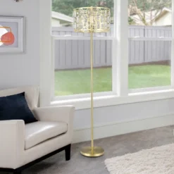 63" Cleo Glam Gold Metal And Faceted Crystal Drum Shade Floor Lamp - River Of Goods -Adesso Shop GUEST 960a15ed cac2 4f70 92f6 cc733b7e2b82