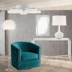 Possini Euro Design Natalia Modern Country Cottage Table Lamp 27" Tall White Ceramic Glaze Textured Floral Drum Shade For Bedroom Living Room Bedside -Adesso Shop GUEST 964f412f cab9 41c5 bc3f 219c5164d6c4