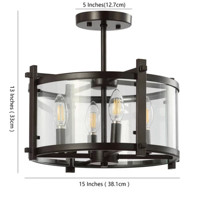 15" Iron And Glass Hampdon Modern Drum LED Flush Mount Black - Jonathan Y 5 15" Iron And Glass Hampdon Modern Drum LED Flush Mount Black - Jonathan Y - Image 3